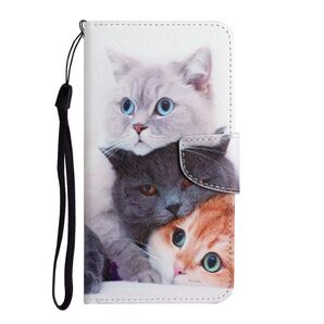 AQUOS WISH4 ケース SH-52E A402SH 手帳型 可愛い 三匹猫 カード収納 スタンド機能 ストラップ付き
