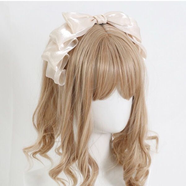 シャンパン クリーム色 リボン カチューシャ ヘアバンド ヘッドドレス メイド ロリータ ゴスロリ コスプレ C83