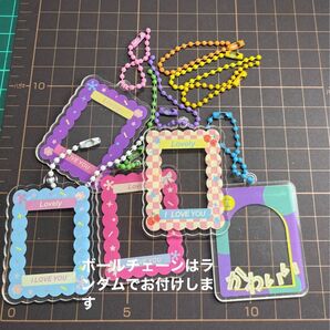 NO.287 デコパーツ 土台に プリント機風フレーム アクリルプレート チャーム 1個60円 5種×各1個セット280円