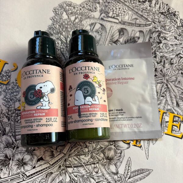 【新品】ロクシタン ファイブハーブス スヌーピー リペアリング シャンプー&コンディショナー トライアルセット+ ヘアマスク1枚