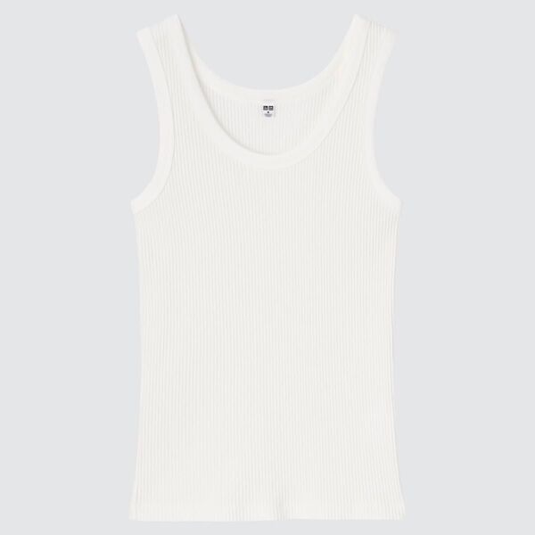 UNIQLO ユニクロ リブ タンクトップ ノースリーブ Tシャツ スリーブレス Tee トップス アメスリ タンク ホワイト 白