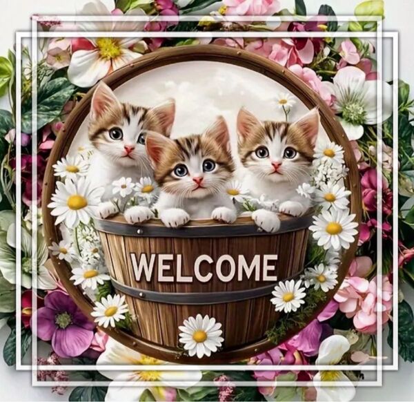 ねこ 猫 ネコ ウェルカムボード リース 木製 ドア飾り 壁飾り アンティーク オブジェ かわいい 置物 こねこ ガーデニング
