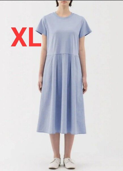 25SS新作 無印良品 婦人 涼感 半袖ワンピース XLサイズ ブルー