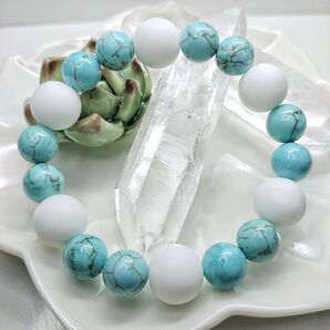 天然石 ホワイト オニキス × ターコイズ ブレスレット 約16㎝ ③