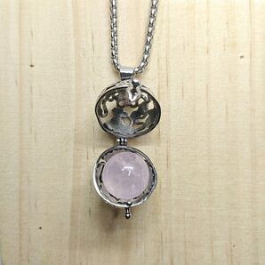 天然石 ローズクォーツ スフィア ペンダント ネックレス ①