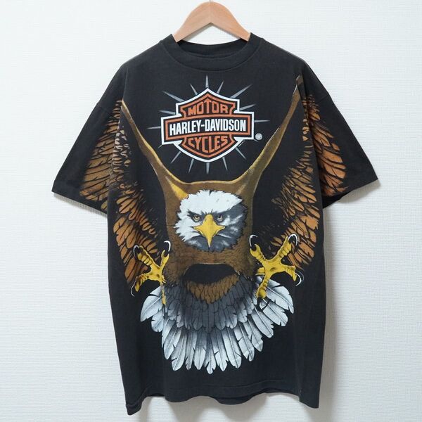 ハーレーダビッドソン Tシャツ XL イーグル 総柄 ブラック