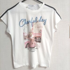 女の子Tシャツ カットソー 車 ピンク ホワイト 160