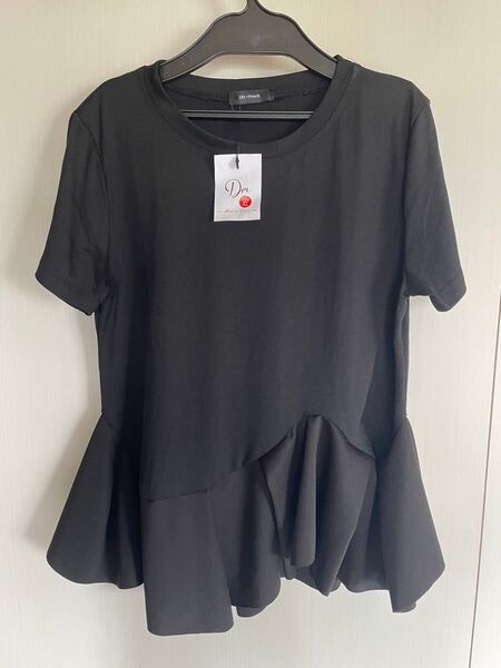 トップス カットソー ペプラムTシャツ 半袖 ブラック