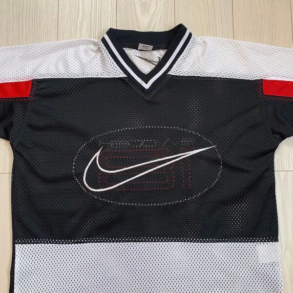 90s 銀タグ ナイキ NIKE メッシュ スウッシュ 刺繍ロゴ ビッグロゴ ゲームシャツ ユニフォーム Tシャツ オーバーサイズ