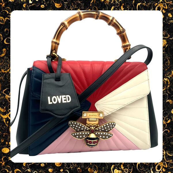 グッチ GUCCI クイーンマーガレット トップハンドル バンブー 2wayバッグ ショルダーバッグ ハンドバッグ レザー 蜂