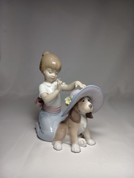 美品 LLADRO リヤドロ おめかししようね 犬と少女 フィギュリン オブジェ 置物