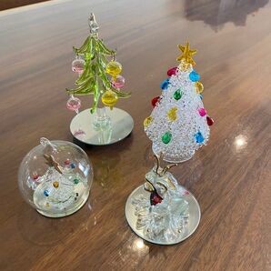 ガラス細工 クリスマスツリー カエル 4点セット
