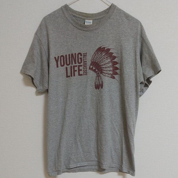 YOUNG LIFE Tシャツ グレー GILDAN 古着採寸