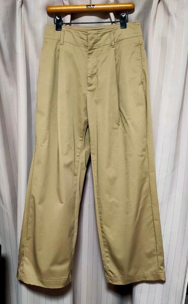中古 ユニクロ ハイウエスト チノ ワイドパンツ ベージュ w58 コットンパンツ ストレッチ スラックス
