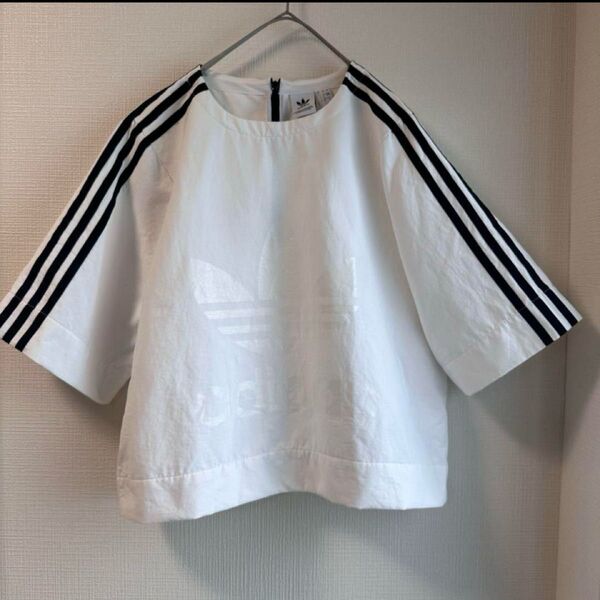 adidas アディダス3本ライン トレフォイルロゴTシャツ Lサイズ 白