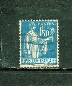 206057 フランス 1932年 普通 平和の象徴 1.50F 青 使用済