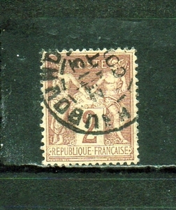 206084 フランス 1877年 普通 平和と通商のシンボル 2c 黒 on 淡黄着色紙 タイプ2 使用済