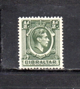 207349 ジブラルタル 1938年 普通 国王ジョージ6世 0.5d 暗い緑 目打13.5×14 未使用NH