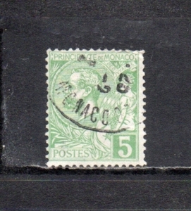 207387 モナコ 1901年 普通 大公アルベール1世 5c 明るい緑 使用済