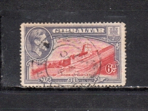207358 ジブラルタル 1938年 普通 国王ジョージ6世とベルベル人の要塞 6d 灰バイオレットと赤 目打13.5 使用済