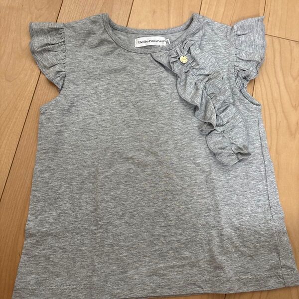 Be BeのかわいいフリルTシャツ 120 半袖 半袖Tシャツ 子供服 女の子 グレー