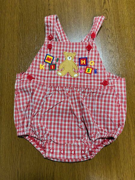 【MIKIHOUSE 85cm】美品 希少 レトロ ダルマオール ミキハウス チェック 赤 ベビー服 サロペット
