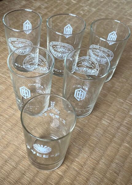 キリンビール アサヒビール グラス 6個組 昭和レトロ 販促品 昔懐かし コップ 商店名入り5個+三ツ矢サイダーロゴ入り1個