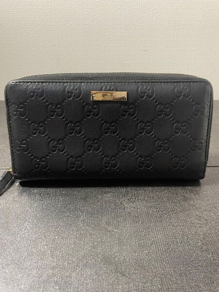 GUCCI グッチ 長財布 ブラック シマレザー ラウンドファスナー GG柄 グッチシマ レザー ウォレット