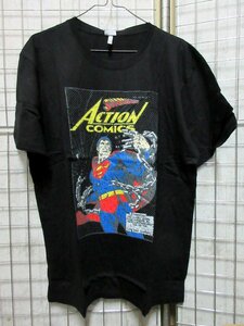 J107/ スーパーマン 半袖 Tシャツ メンズ プリント アメコミカトゥーン 柄 ブラック LL