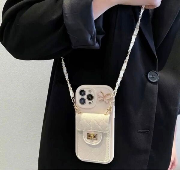 新品 可愛い レディース iPhone13 スマホケース 白 カード収納 携帯ケース 落下防止 保護 耐衝撃