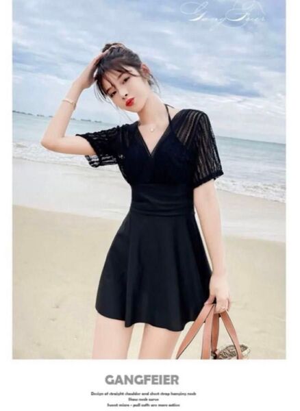 S 新品 韓国可愛い Vライン 黒 S体型カバー水着レディース ワンピース ワンピース 可愛い 体型カバー sexy美尻美胸美脚
