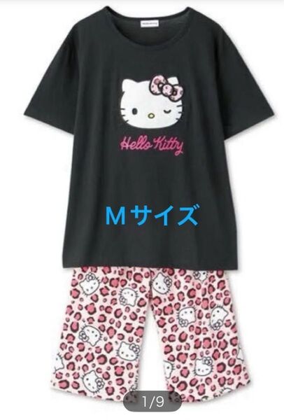 【クーポン有】ハローキティ ルームウェア 上下セット ヒョウ柄 しまむら 平成ギャル パジャマ tシャツ ハーフパンツ Mサイズ