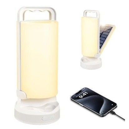 ソーラー充電ランタン LEDソーラーポータブルランプ 大容量 白 キャンプランタン コンパクトランプ 蓄電 防災グッズ