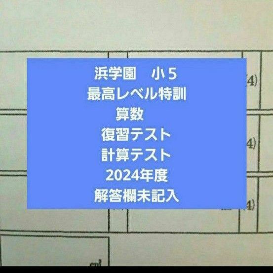浜学園 小5 2024年度 未記入解答欄付き 最高レベル特訓 算数 復習テスト 計算テスト 一年分