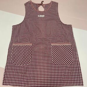 保育士 幼稚園の先生 スモック 割烹着 エプロン チェック柄 赤色 えんじ色 チェック柄エプロン