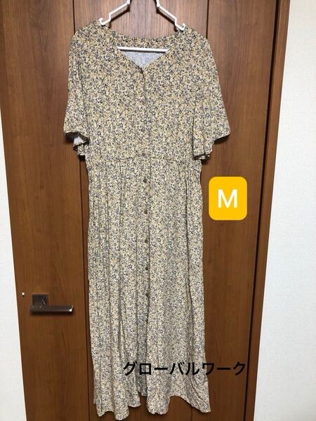 M グローバルワーク さらさらリラックススタイルアップワンピース 半袖 花柄