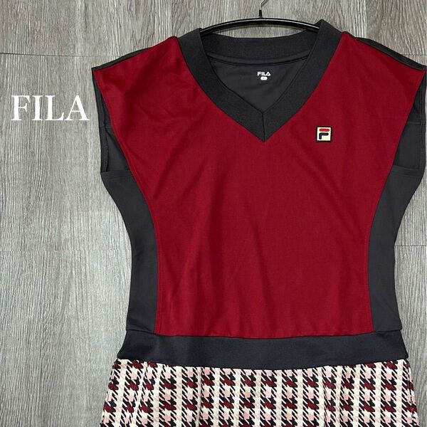 美品 FILA 半袖 速乾 ゴルフウェア ワンピース 赤 L