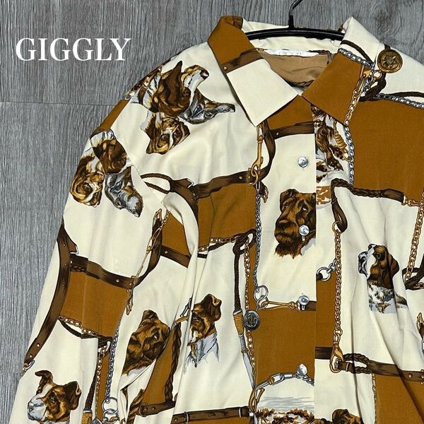 GIGGLY 犬柄 総柄 高級 レトロ ヴィンテージ 長袖シャツ F