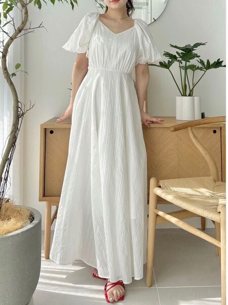 リリーブラウン バックリボンボリュームスリーブワンピース ロングドレス ワンピース