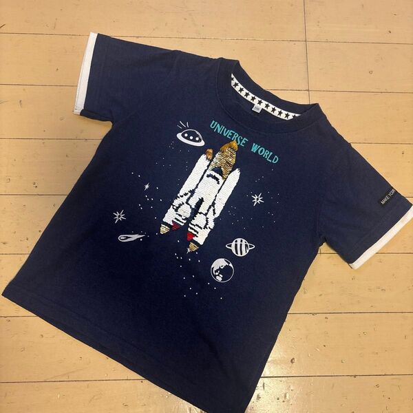 【キッズ】半袖 Tシャツ ネイビー スパンコール ロケット 110cm 子供服