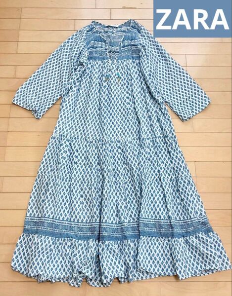 ZARA ザラ インド綿 木版 花柄 ロングワンピース エスニック マキシ丈