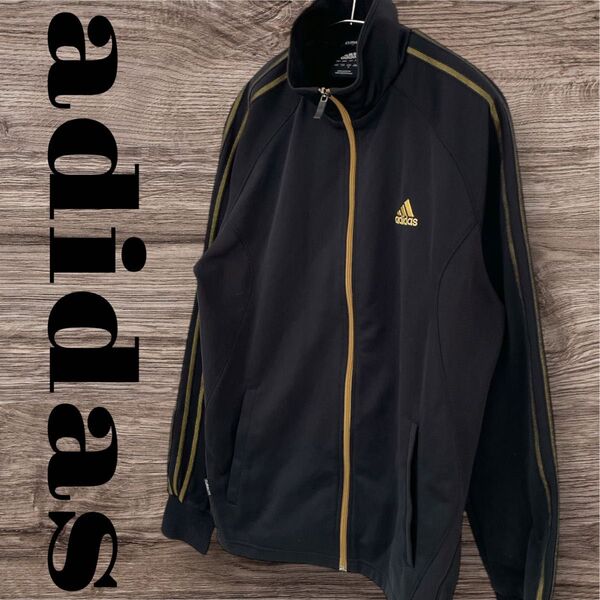 adidas アディダス ジャージ ジャケット アウター パーカー 長袖 スポーツウェア メンズ S ブラック 金ジャー