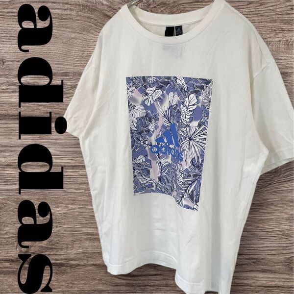 adidas アディダス Tシャツ トップス 半袖 プリントTシャツ レディース XL LL ホワイト 白 綿 コットン