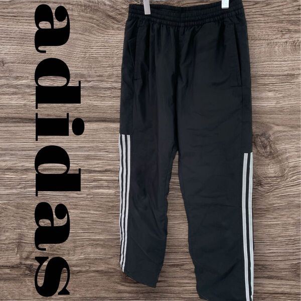 adidas アディダス ジャージ パンツ ボトムス 長ズボン シャカパンツ ウインドブレーカー メンズ L ブラック 黒 ゴム