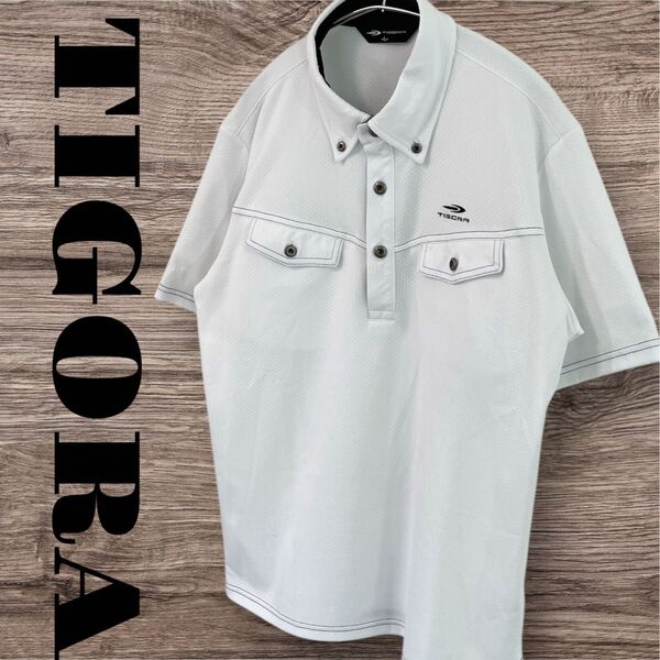 TIGORA ティゴラ ポロシャツ Tシャツ トップス 半袖 ゴルフシャツ メンズ L ホワイト 白 ポケット