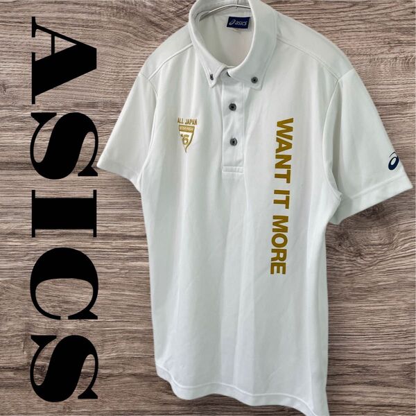 ASICS アシックス ポロシャツ Tシャツ トップス 半袖 スポーツウェア プリント メンズ M ホワイト 白