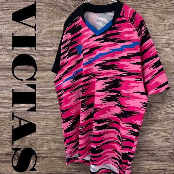 VICTAS ヴィクタス Tシャツ トップス カットソー 半袖 総柄 スポーツシャツ メンズ XL LL ピンク