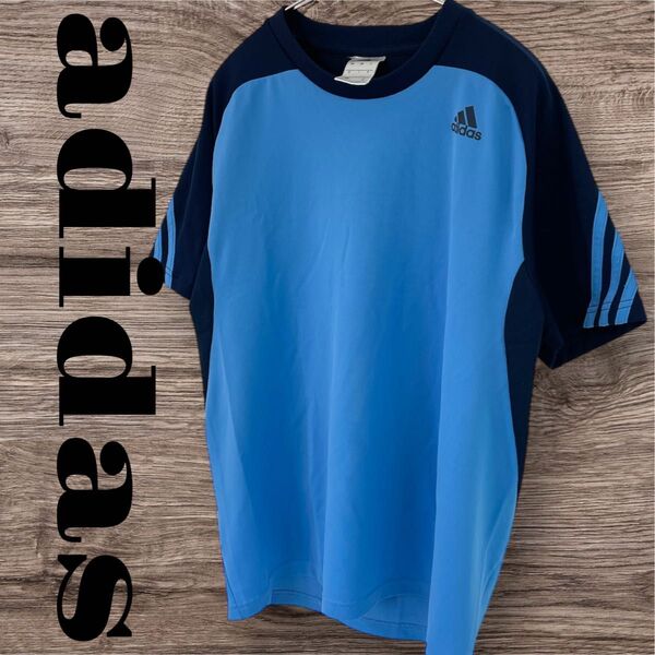 adidas アディダス Tシャツ トップス カットソー 半袖 スポーツシャツ メンズ M ブルー 青