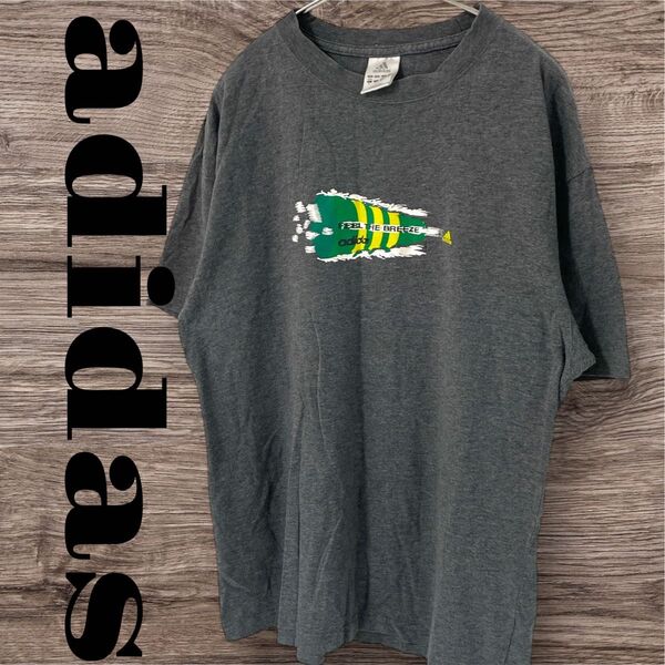 adidas アディダス Tシャツ トップス カットソー 半袖 プリントTシャツ メンズ L グレー 綿 コットン