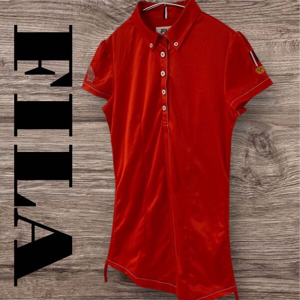FILA フィラ トップス ポロシャツ Tシャツ 半袖 チュニック丈 ゴルフウェア レディース M レッド 赤